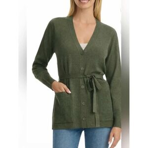 SPLENDID‎ Belted Cardigan Sweater Medium Olive Army Green Knit Button Front NWT